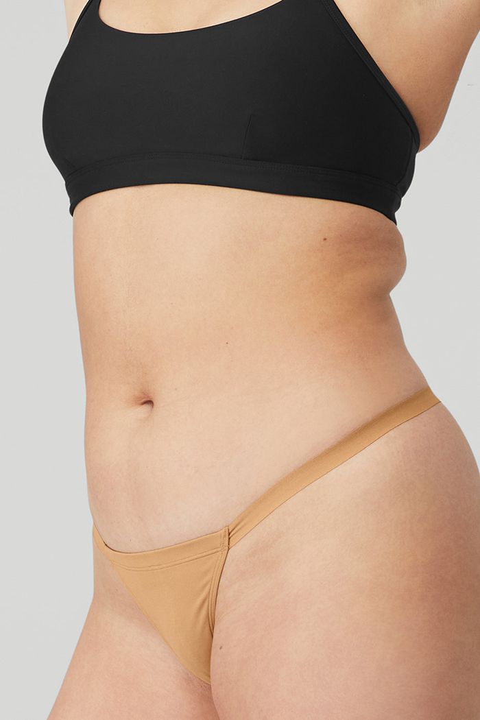 Alo Yoga Airbrush Invisible String Thong Women's Underwear Brown | 46KRAIPWL