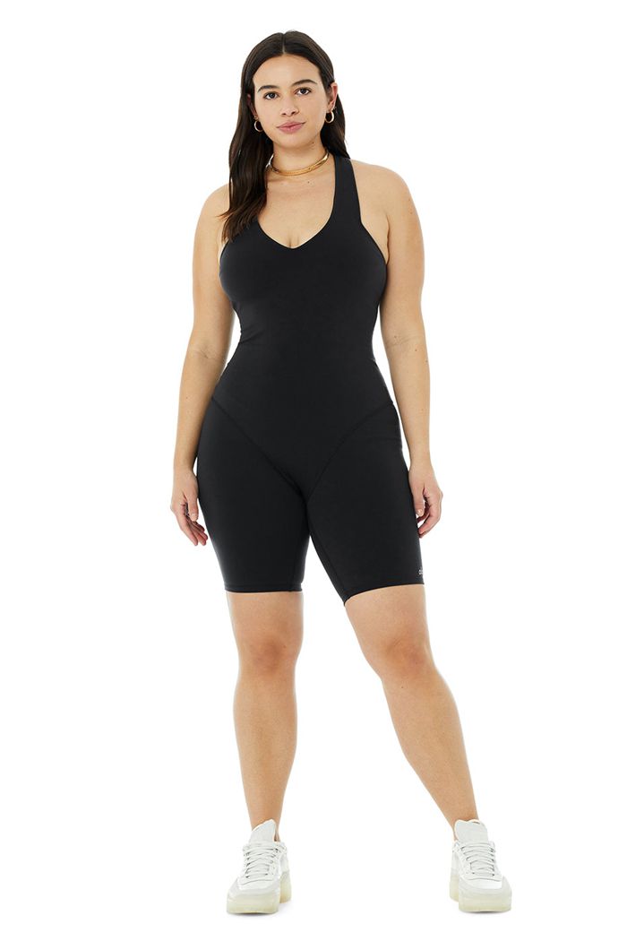 Alo Yoga Airbrush Real Onesie Women's Bodysuit Black | 39HQOUKDR