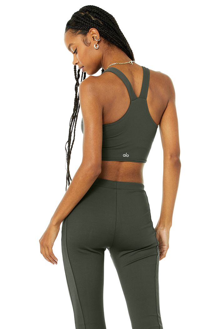 Alo Yoga Airbrush Real Women's Tank Tops Dark Green | 95GOQPKCI