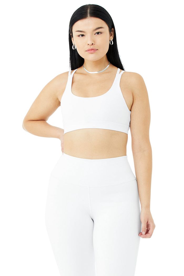 Alo Yoga Airbrush Suspension Women's Bras White | 91PKONGBY