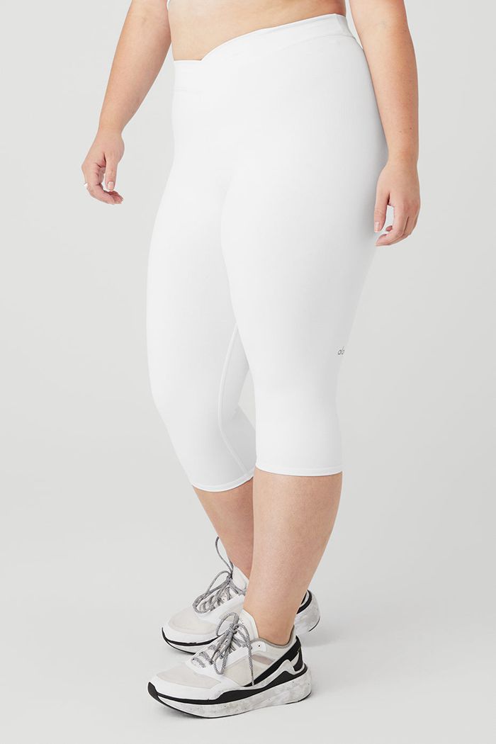 Alo Yoga Airbrush V-Cut Define Capri Women's Pants White | 40PVFOERK