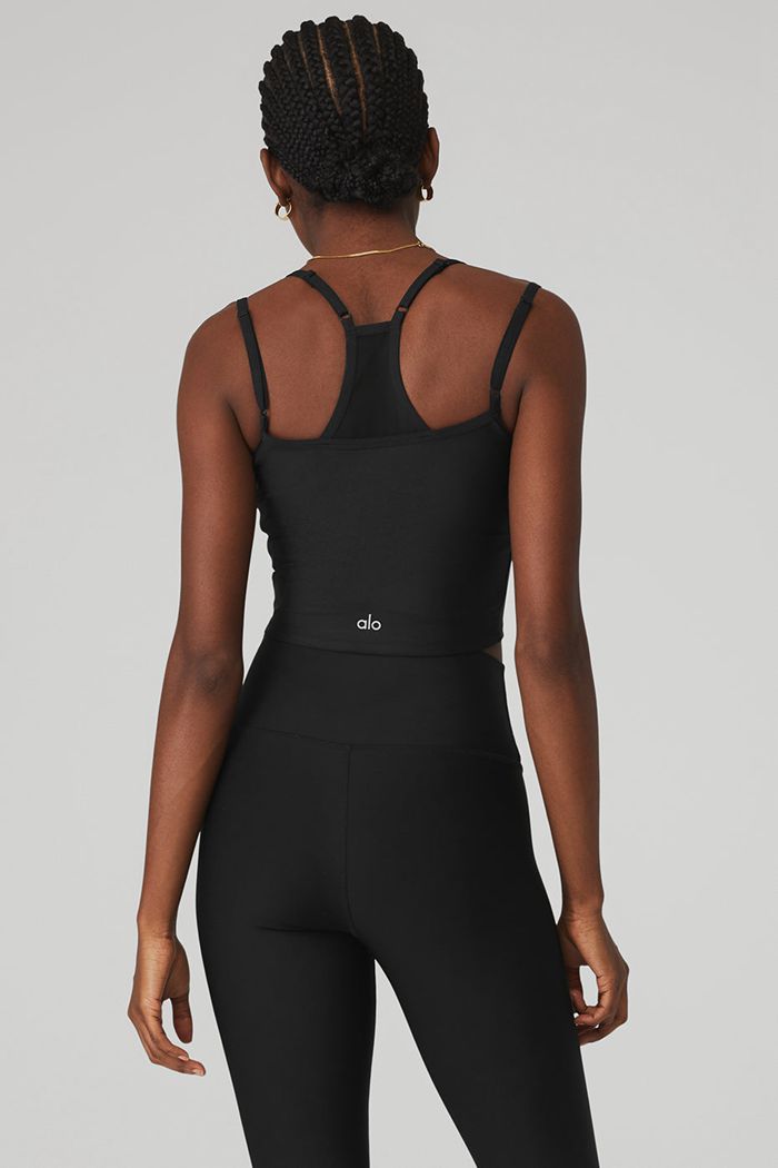 Alo Yoga Airlift Double Check Women's Tank Tops Black | 13DYSAKCP