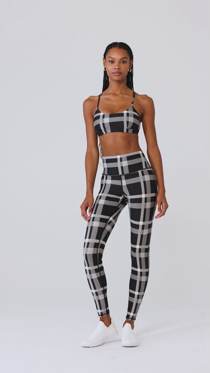 Alo Yoga Airlift High-Waist Magnified Plaid Women's Leggings White Black | 53MJAXYCO