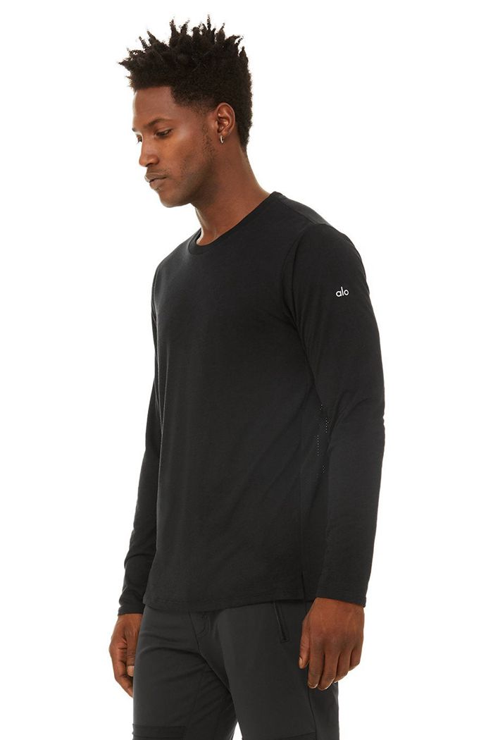 Alo Yoga Airwave Men's Long Sleeve Black | 29KDWJEOM