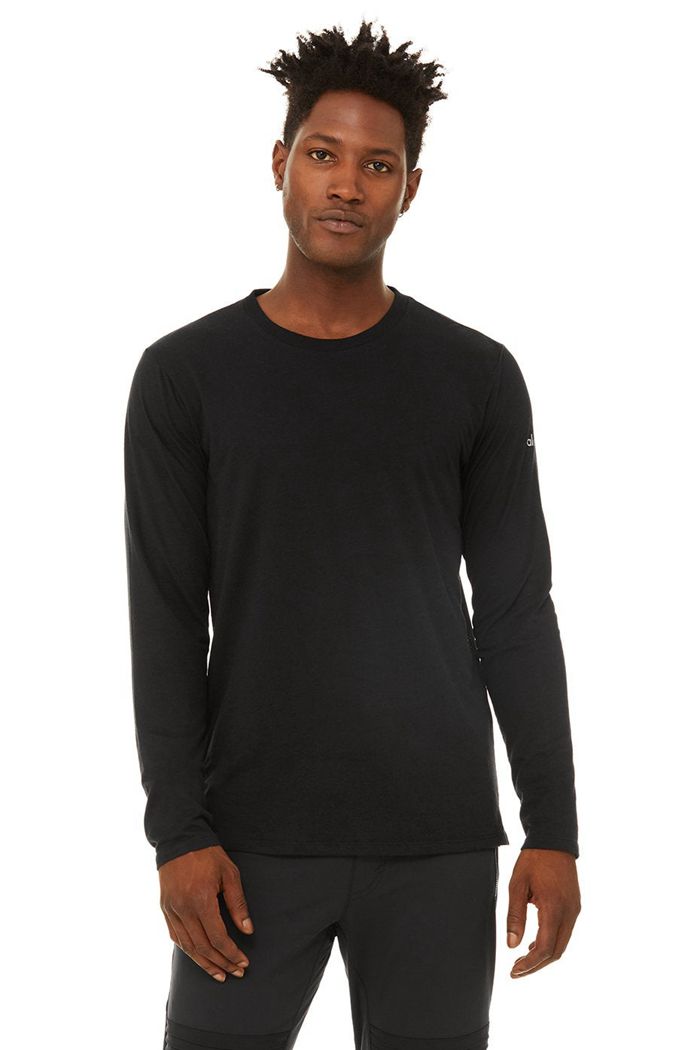 Alo Yoga Airwave Men\'s Long Sleeve Black | 29KDWJEOM