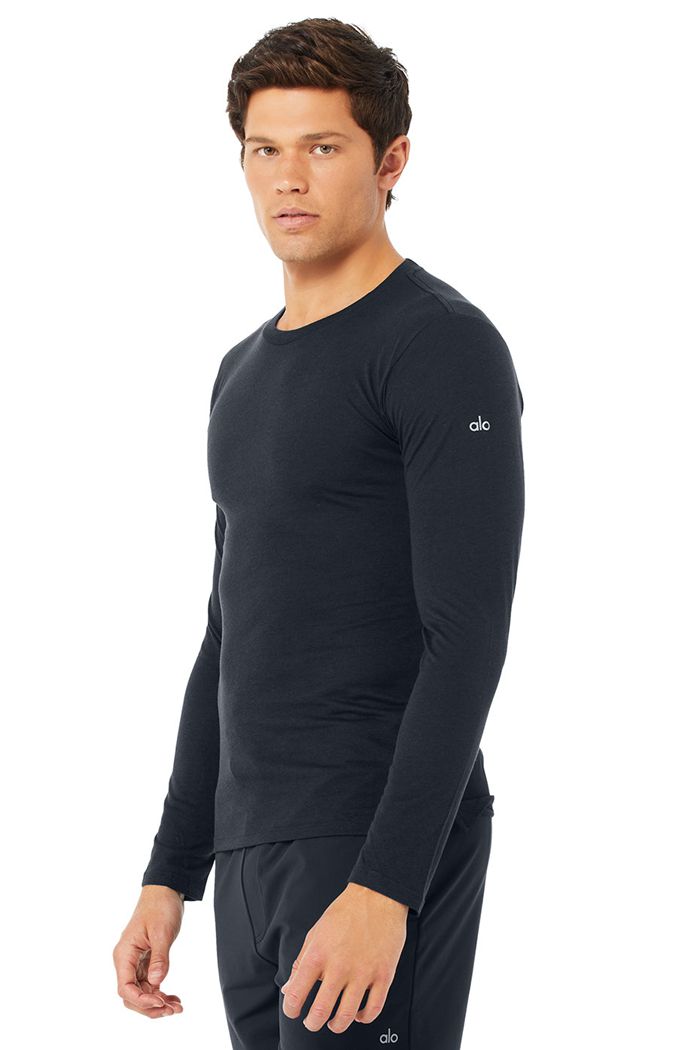 Alo Yoga Airwave Men\'s Long Sleeve Navy | 35IEFLSUD