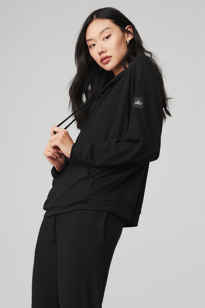 Alo Yoga Alolux Cozy Women's Hoodie Black | 83VRGTNIK