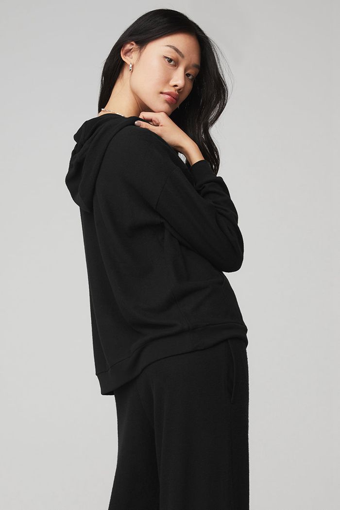 Alo Yoga Alolux Cozy Women's Hoodie Black | 83VRGTNIK