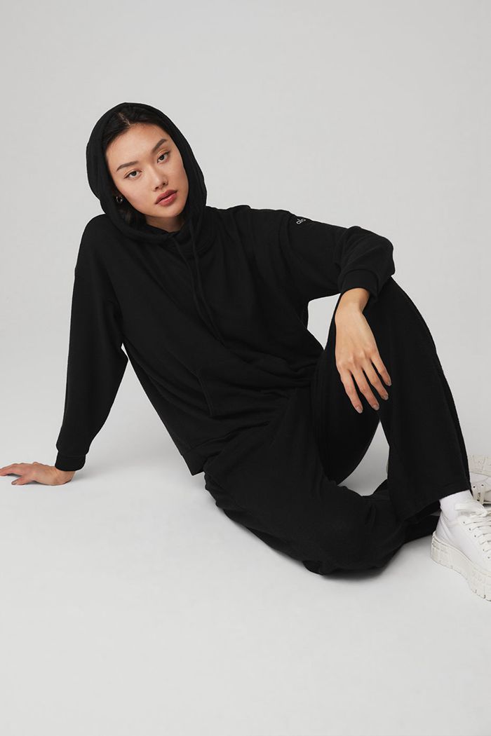 Alo Yoga Alolux Cozy Women's Hoodie Black | 83VRGTNIK