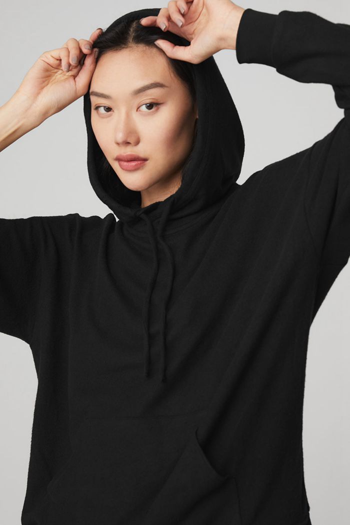 Alo Yoga Alolux Cozy Women's Hoodie Black | 83VRGTNIK