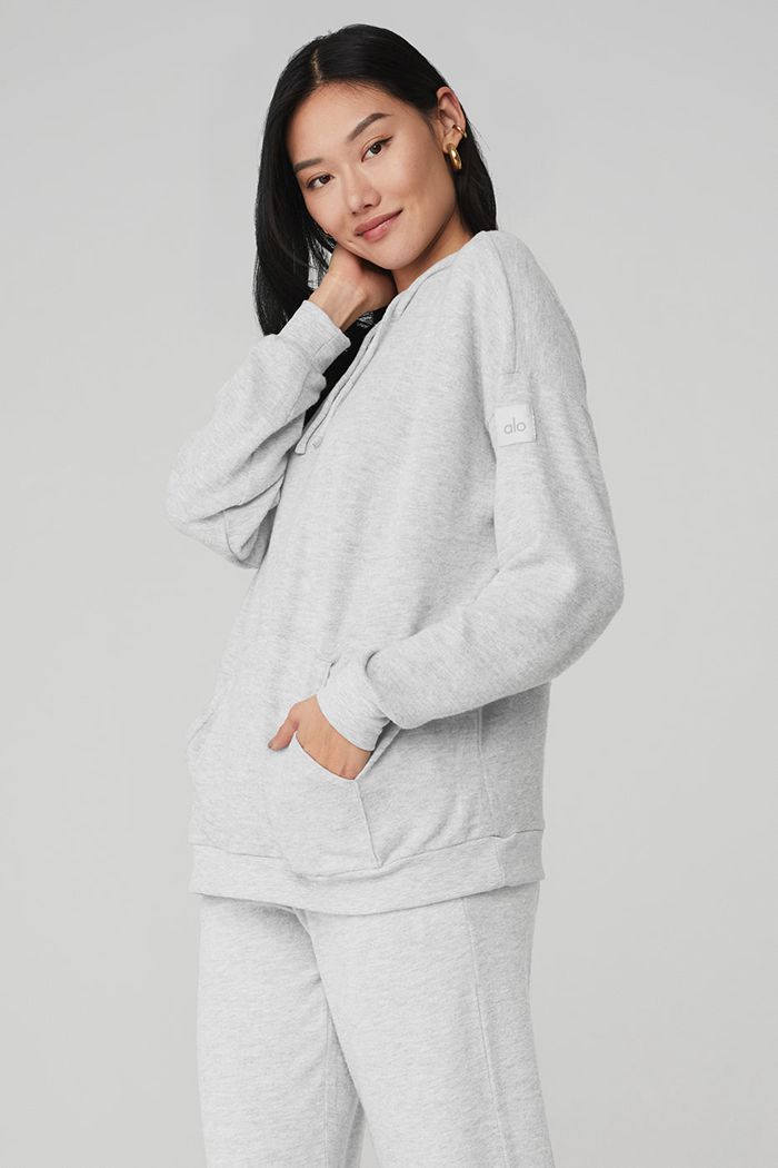 Alo Yoga Alolux Cozy Women's Hoodie Grey | 19PNYULOW