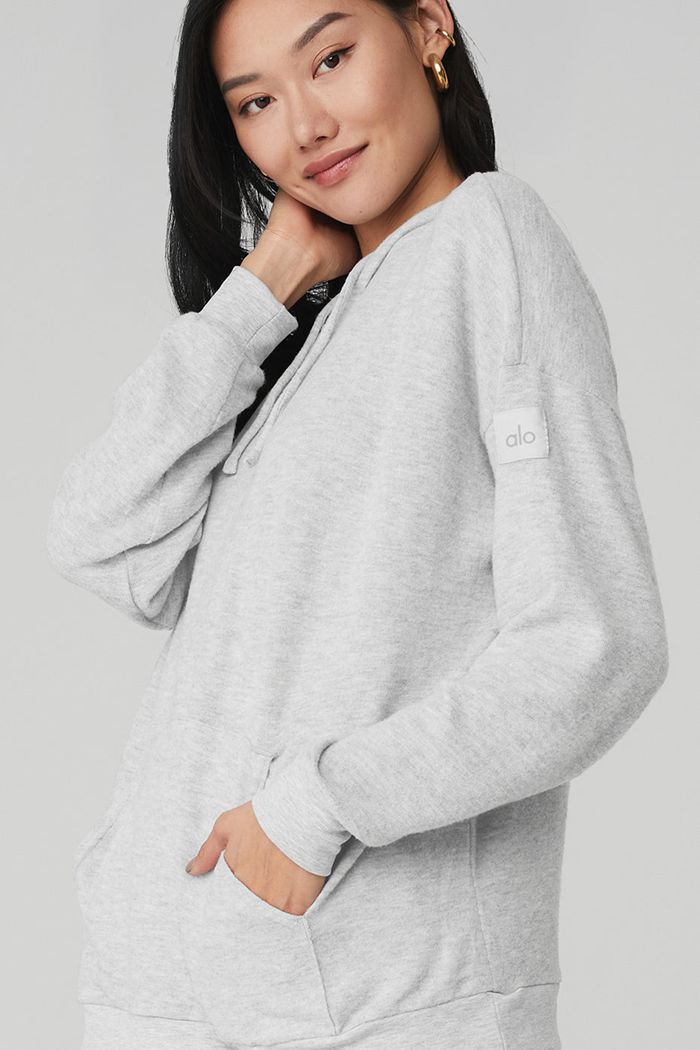 Alo Yoga Alolux Cozy Women's Hoodie Grey | 19PNYULOW