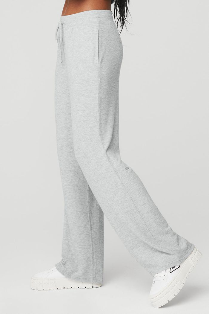 Alo Yoga Alolux High-Waist Soho Wide Leg Women's Pants Grey | 51WHFBNJU