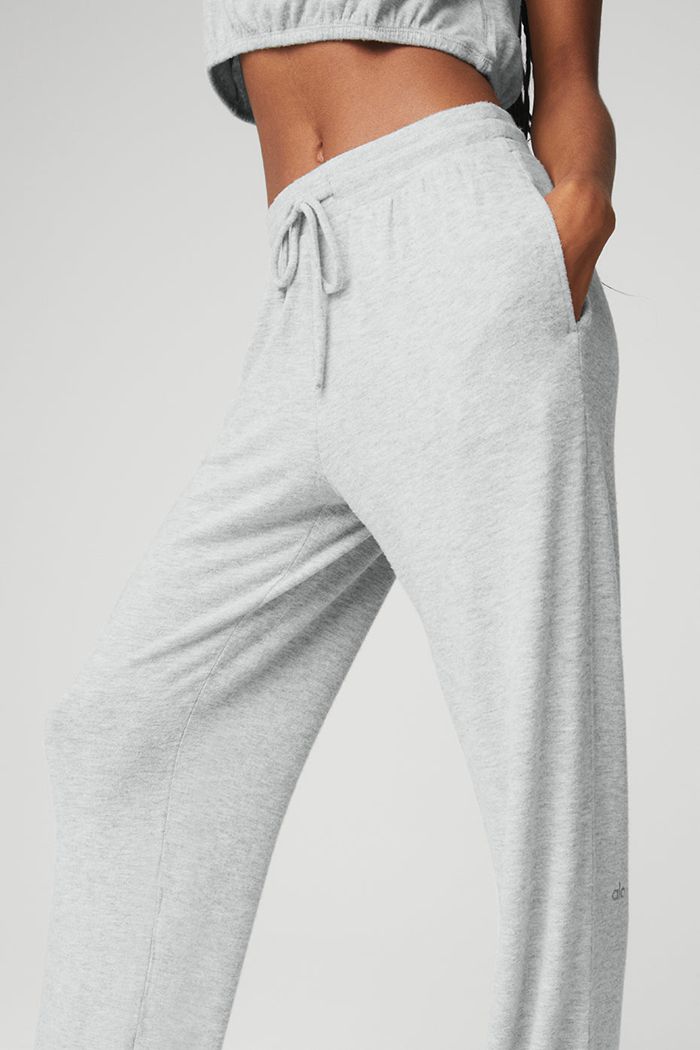 Alo Yoga Alolux High-Waist Soho Wide Leg Women's Pants Grey | 51WHFBNJU