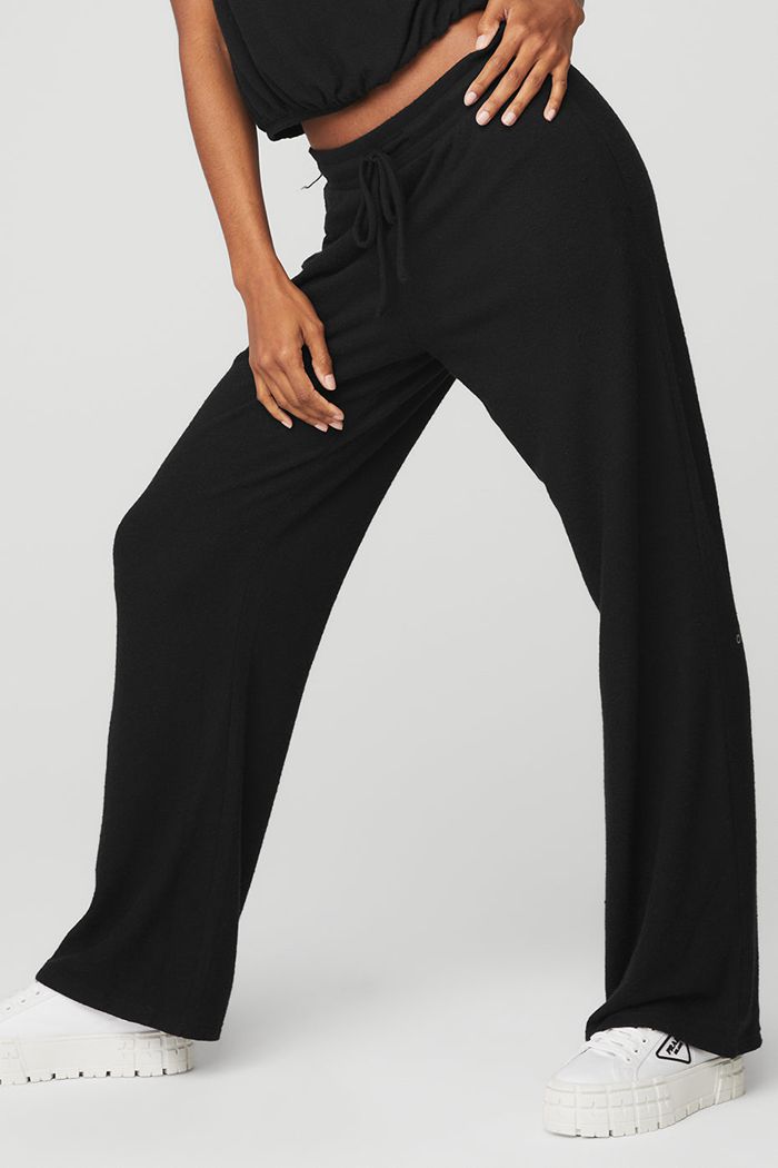 Alo Yoga Alolux High-Waist Soho Wide Leg Women's Pants Black | 84RLJZQNO