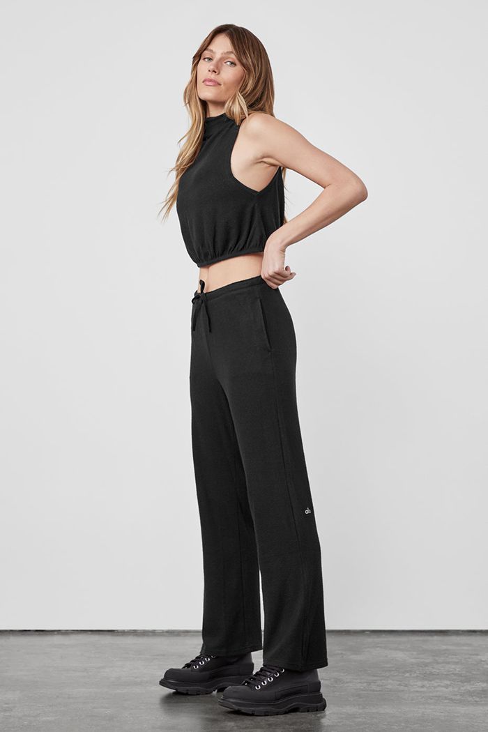 Alo Yoga Alolux High-Waist Soho Wide Leg Women's Pants Black | 84RLJZQNO