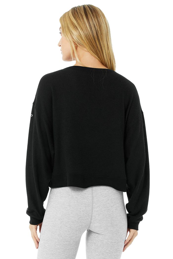 Alo Yoga Alolux Soho Crop Henley Women's Long Sleeve Black | 36OLFTUIS