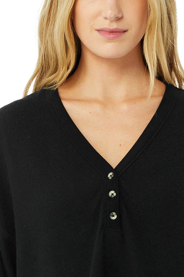 Alo Yoga Alolux Soho Crop Henley Women's Long Sleeve Black | 36OLFTUIS