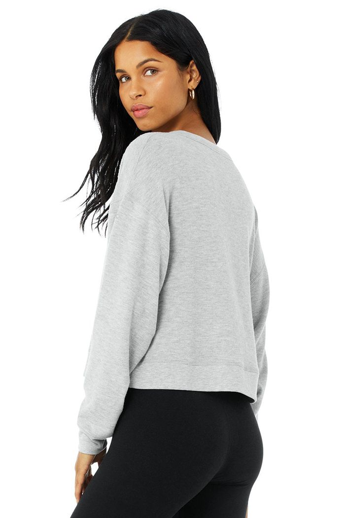 Alo Yoga Alolux Soho Crop Henley Women's Long Sleeve Grey | 68UYHRFVX