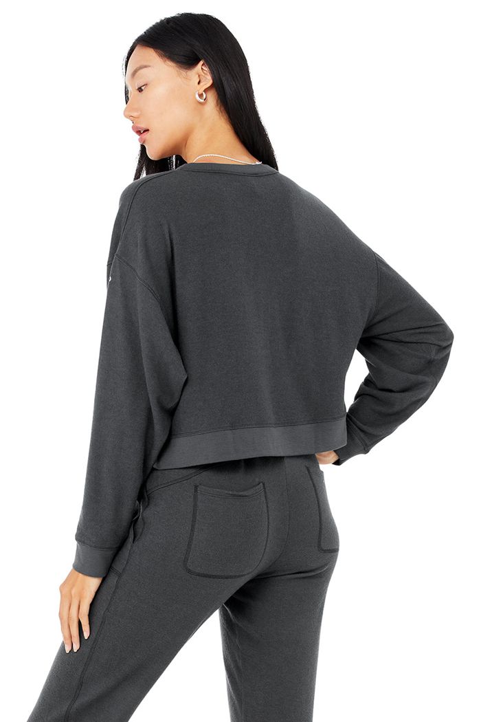 Alo Yoga Alolux Soho Cropped Henley Women's Long Sleeve Dark Grey | 09COIEGWY