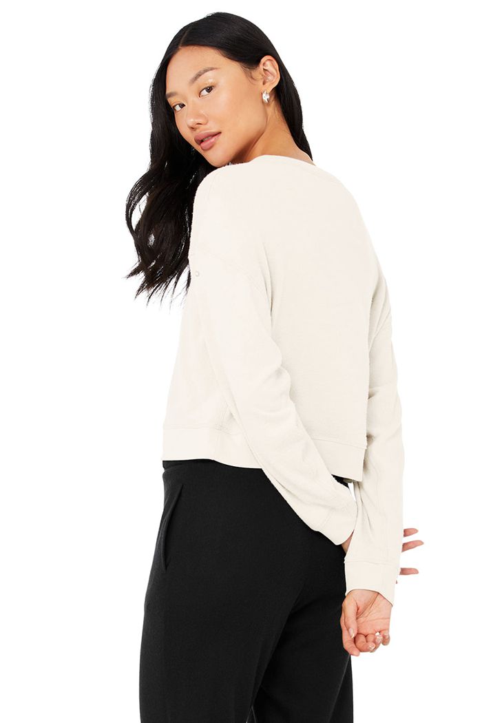 Alo Yoga Alolux Soho Cropped Henley Women's Long Sleeve White | 64GVUTDFM