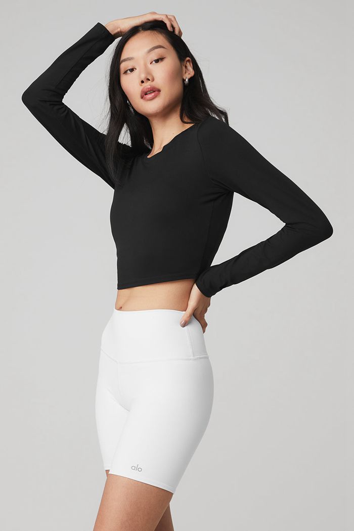 Alo Yoga Alosoft Crop Finesse Women's Long Sleeve Black | 15QUYNAKZ