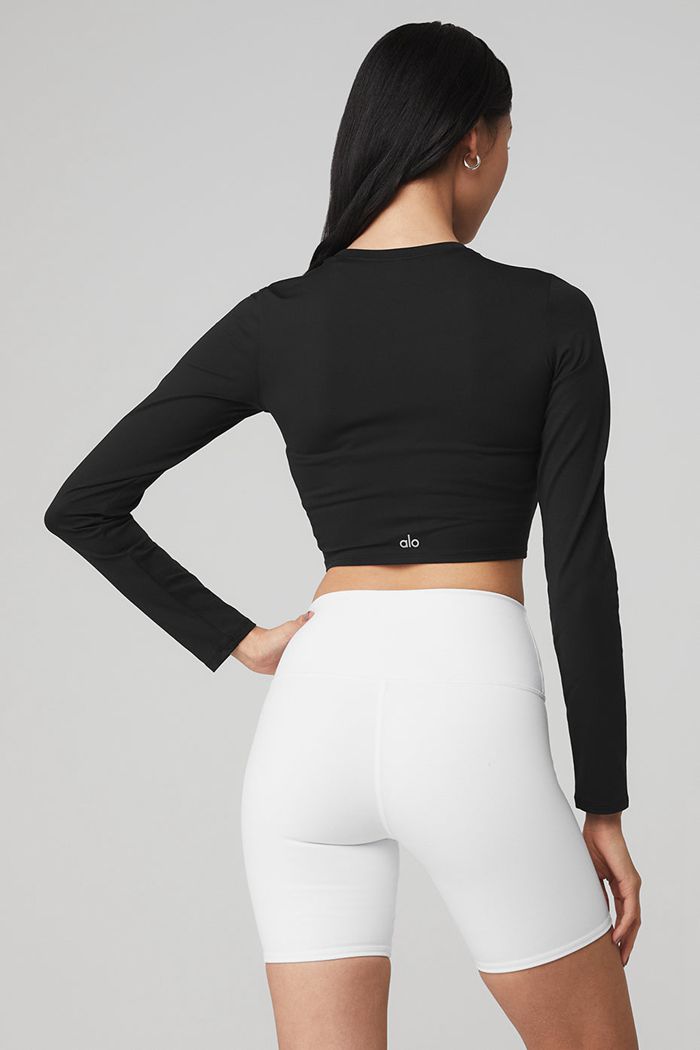 Alo Yoga Alosoft Crop Finesse Women's Long Sleeve Black | 15QUYNAKZ