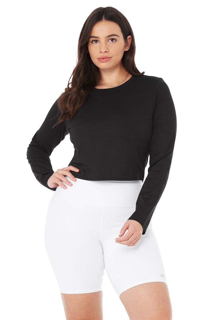 Alo Yoga Alosoft Crop Finesse Women's Long Sleeve Black | 15QUYNAKZ