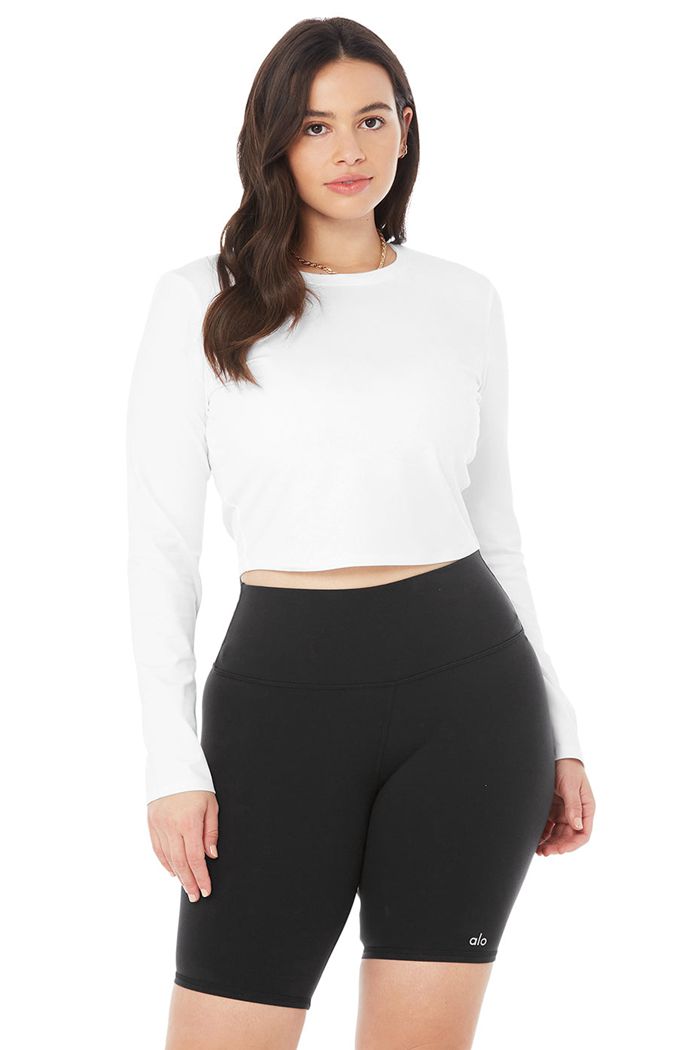 Alo Yoga Alosoft Crop Finesse Women's Long Sleeve White | 34ZBSGLNQ