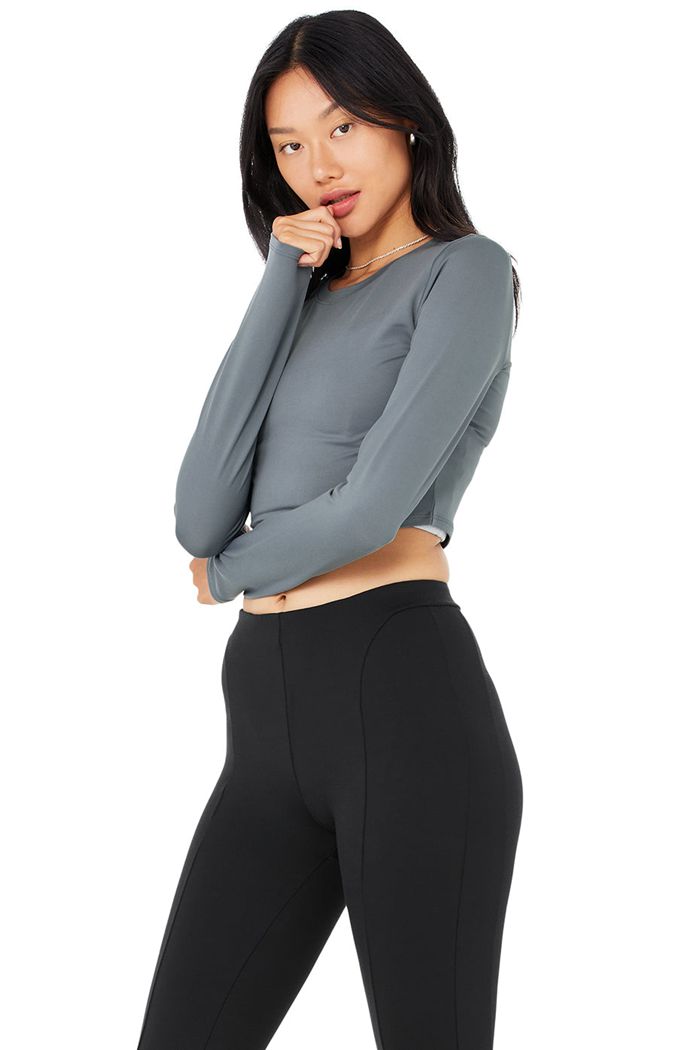 Alo Yoga Alosoft Crop Finesse Women's Long Sleeve Grey | 56QKBVGJO