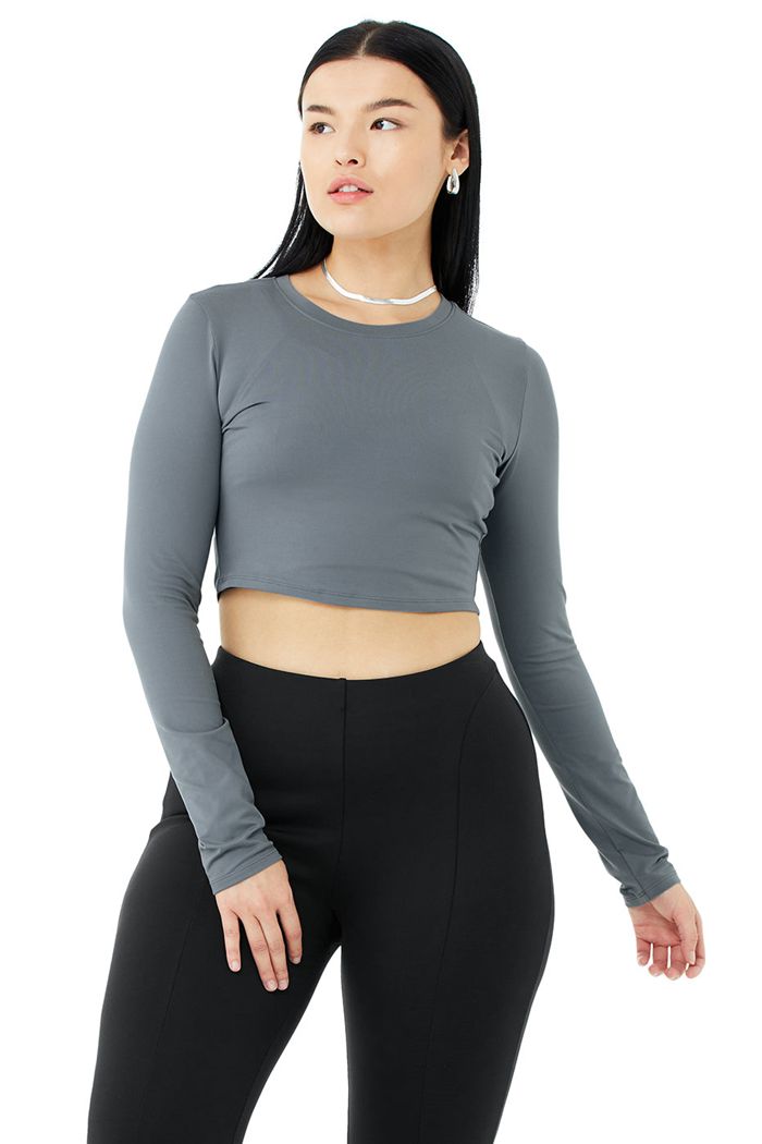 Alo Yoga Alosoft Crop Finesse Women's Long Sleeve Grey | 56QKBVGJO