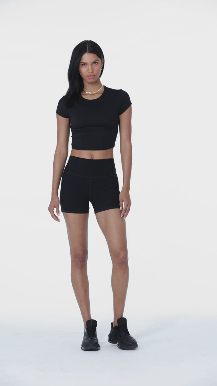 Alo Yoga Alosoft Crop Finesse Women's Short Sleeve Black | 01RDECBWO