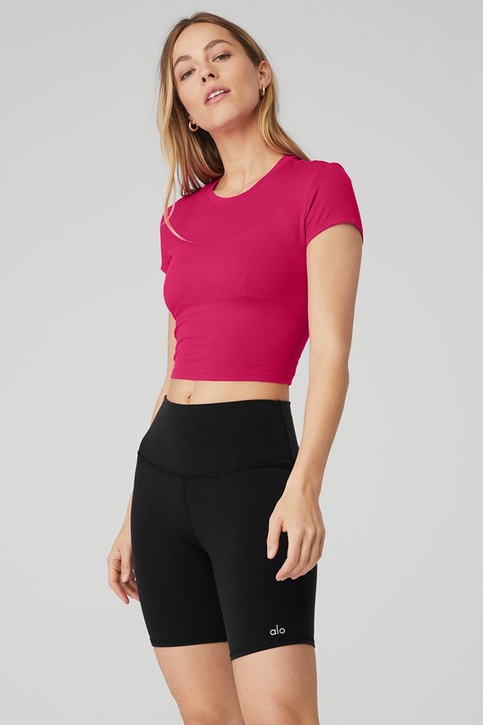 Alo Yoga Alosoft Crop Finesse Women's Short Sleeve Red | 31FRLZVNG