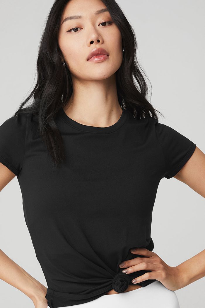 Alo Yoga Alosoft Finesse Tee Women's Short Sleeve Black | 58NEVPMWB