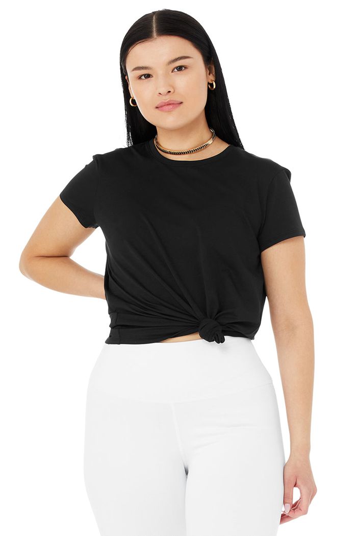 Alo Yoga Alosoft Finesse Tee Women's Short Sleeve Black | 58NEVPMWB