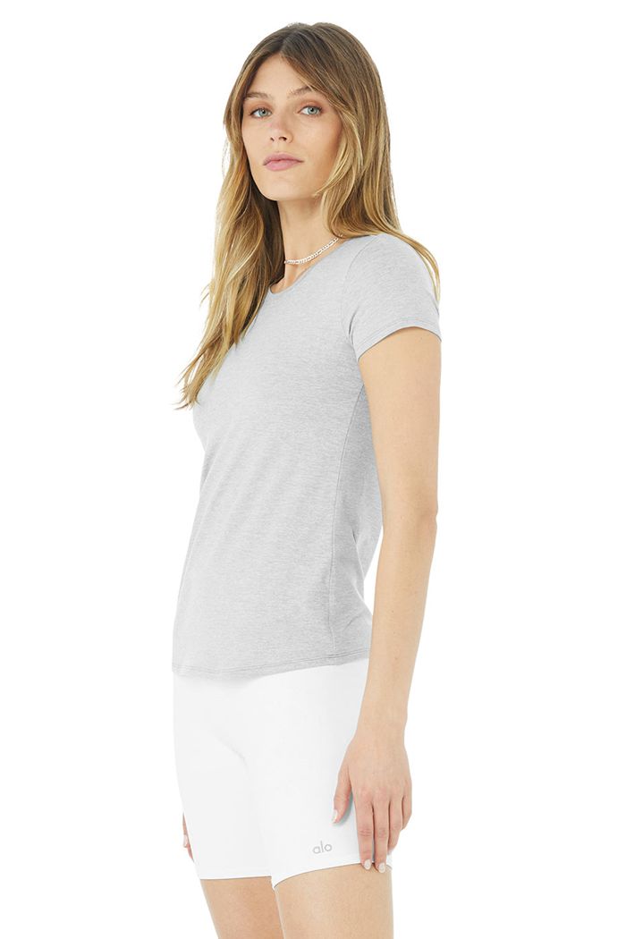 Alo Yoga Alosoft Finesse Tee Women's Short Sleeve Grey | 98UAIHEPQ