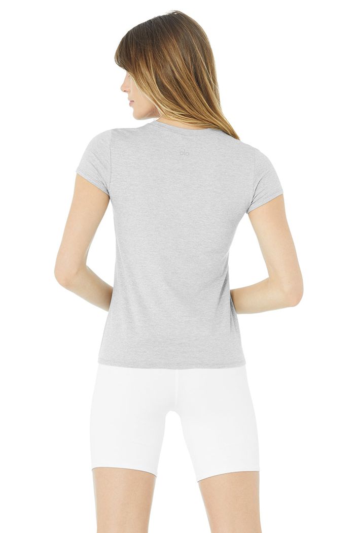 Alo Yoga Alosoft Finesse Tee Women's Short Sleeve Grey | 98UAIHEPQ