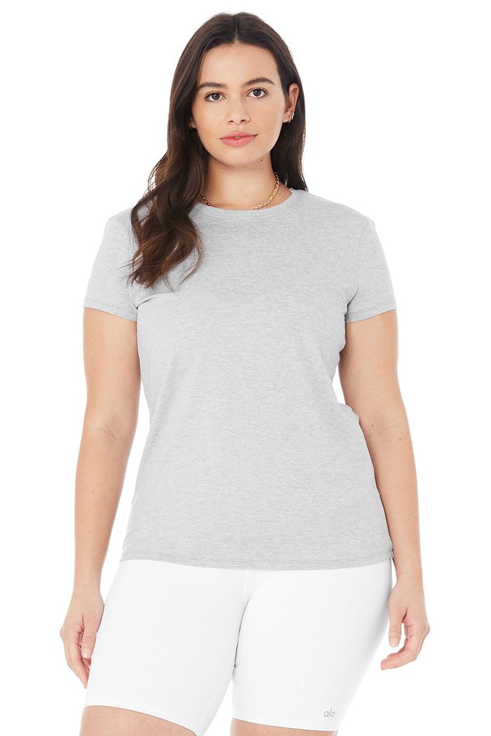 Alo Yoga Alosoft Finesse Tee Women's Short Sleeve Grey | 98UAIHEPQ