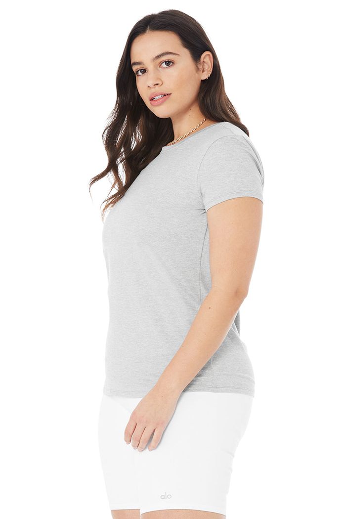 Alo Yoga Alosoft Finesse Tee Women's Short Sleeve Grey | 98UAIHEPQ