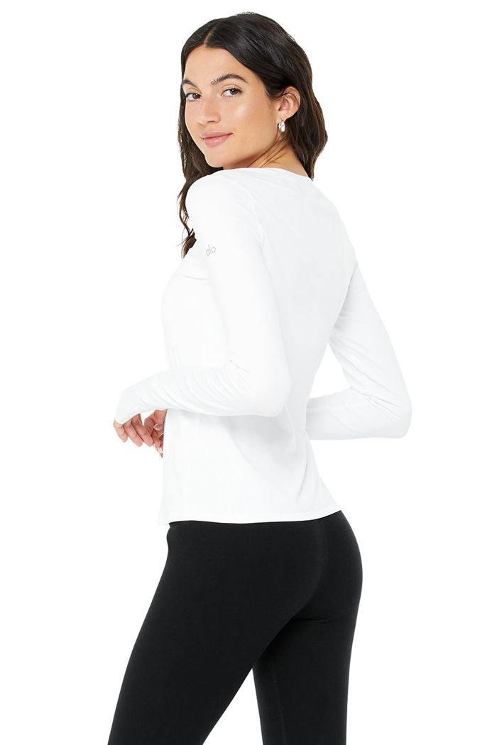 Alo Yoga Alosoft Finesse Women's Long Sleeve White | 01YKCMLRS