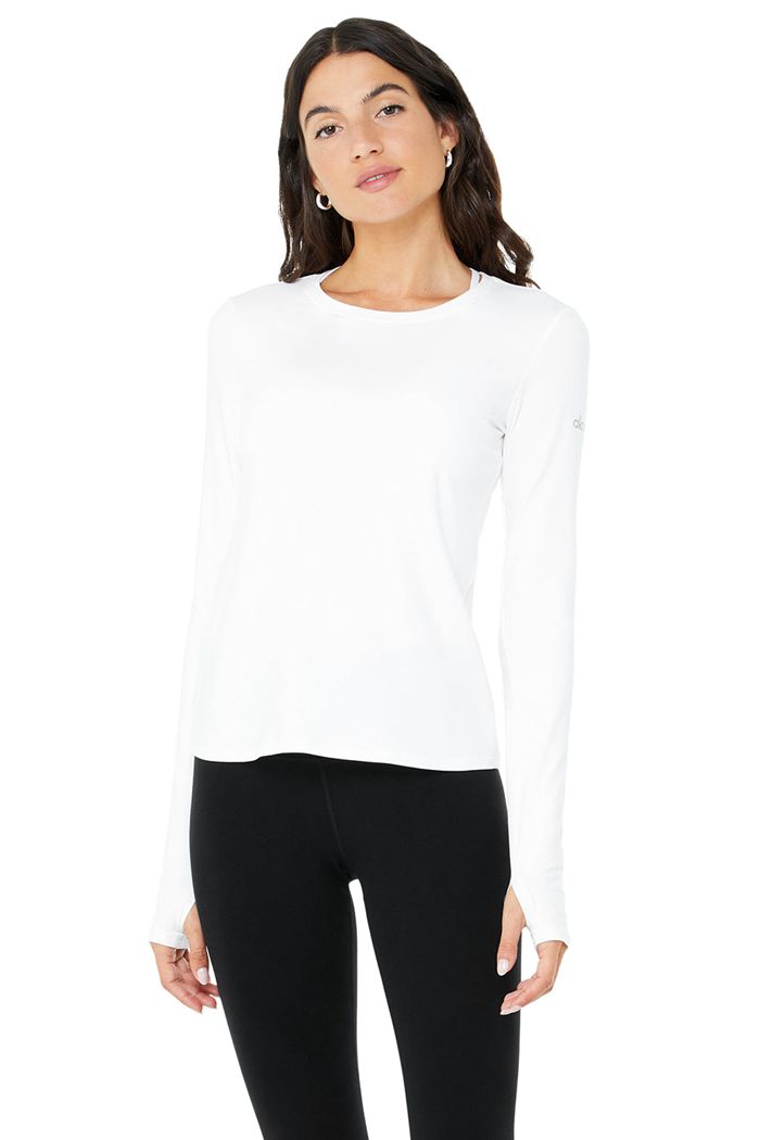 Alo Yoga Alosoft Finesse Women\'s Long Sleeve White | 01YKCMLRS