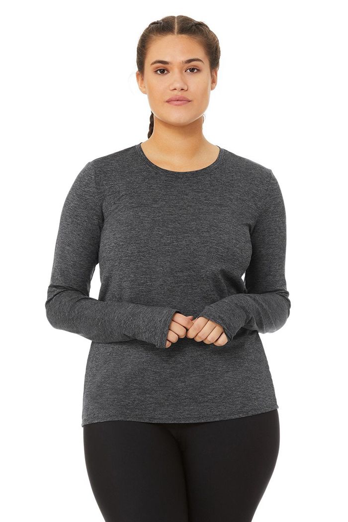 Alo Yoga Alosoft Finesse Women's Long Sleeve Dark Grey | 60IVWAEMH