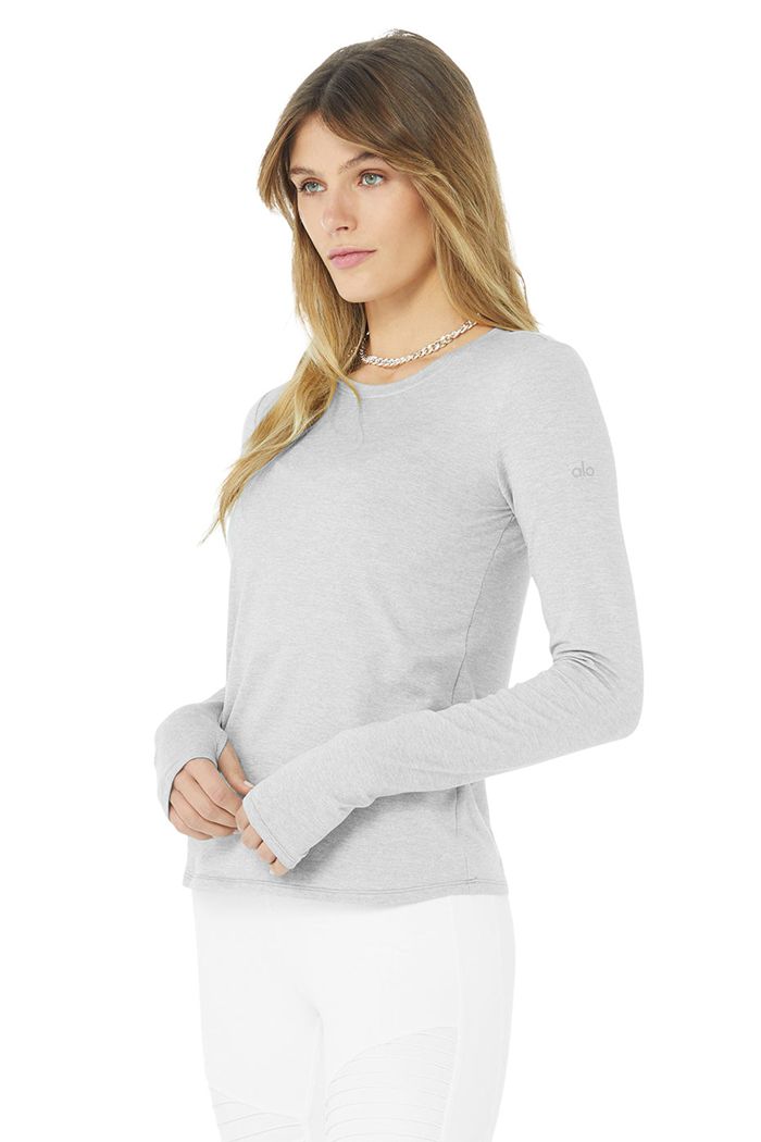 Alo Yoga Alosoft Finesse Women's Long Sleeve Grey | 67WGJQIAS