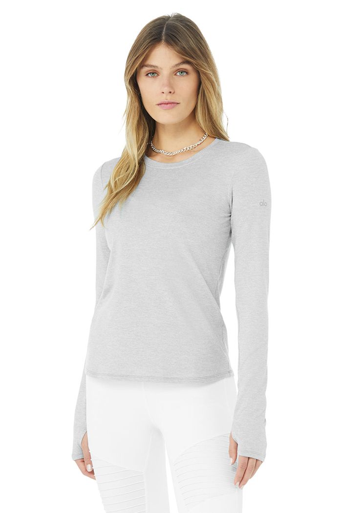 Alo Yoga Alosoft Finesse Women\'s Long Sleeve Grey | 67WGJQIAS