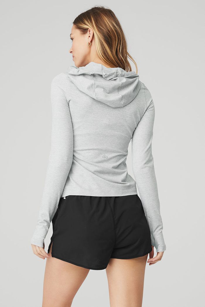 Alo Yoga Alosoft Hooded Runner Women's Long Sleeve Grey | 05NCZUFAM