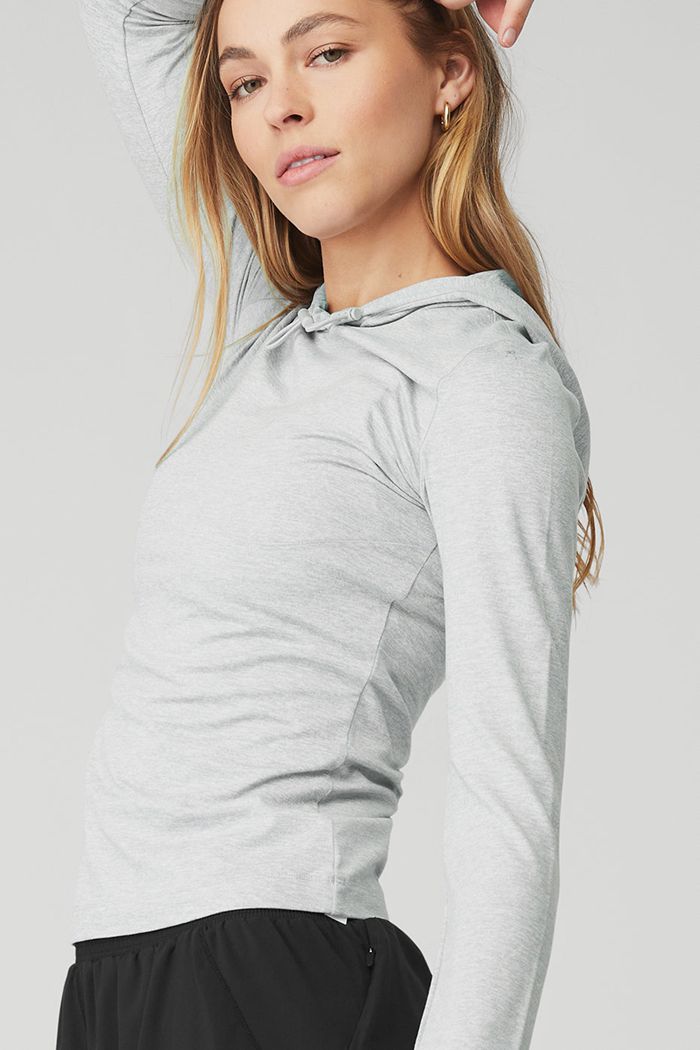 Alo Yoga Alosoft Hooded Runner Women's Long Sleeve Grey | 05NCZUFAM