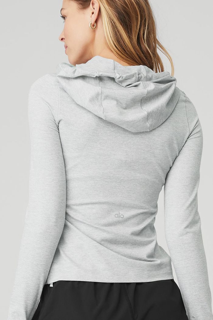 Alo Yoga Alosoft Hooded Runner Women's Long Sleeve Grey | 05NCZUFAM