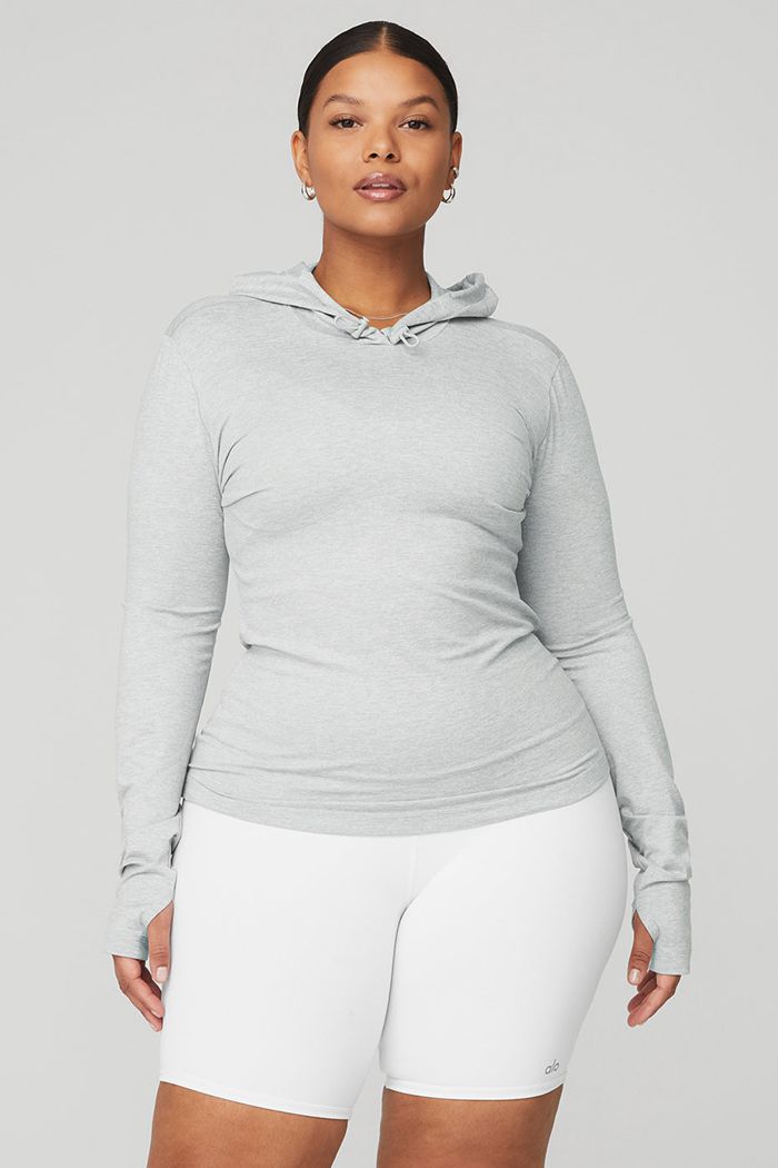 Alo Yoga Alosoft Hooded Runner Women's Long Sleeve Grey | 05NCZUFAM