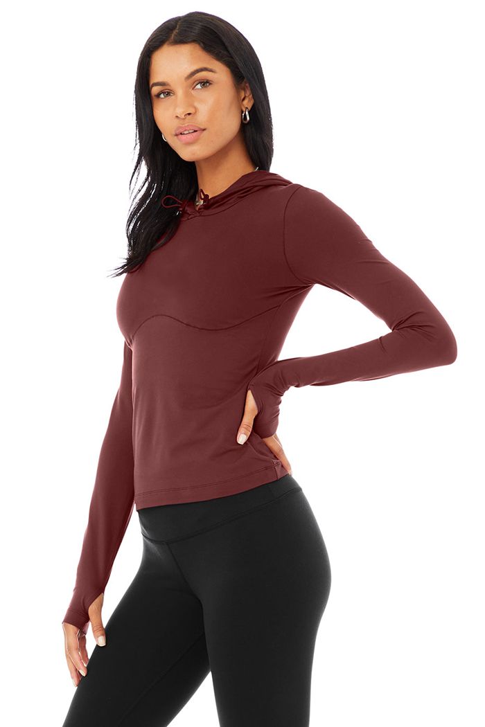 Alo Yoga Alosoft Hooded Runner Women's Long Sleeve Red | 13OQSKYLZ