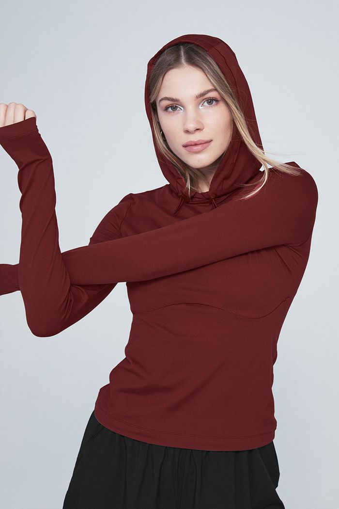 Alo Yoga Alosoft Hooded Runner Women's Long Sleeve Red | 13OQSKYLZ